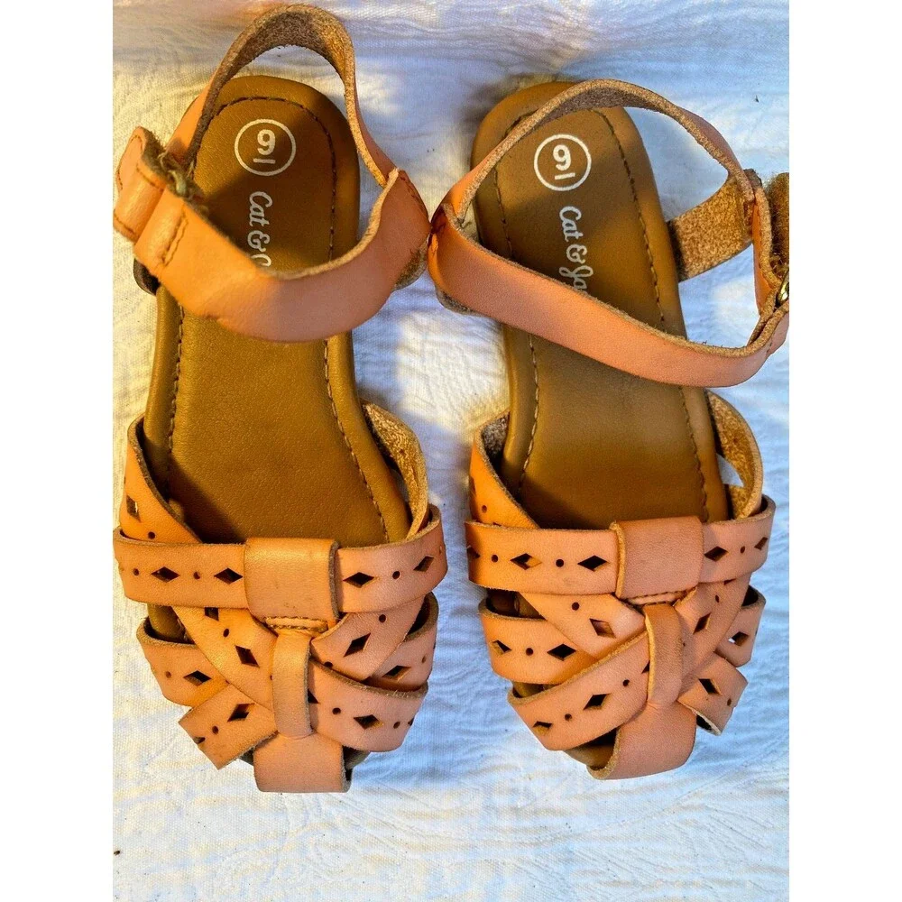 Cat & Jack Girls Elysia Closed Toe Ankle Strap Comfort Sandals Tan -Sz 9 Toddler